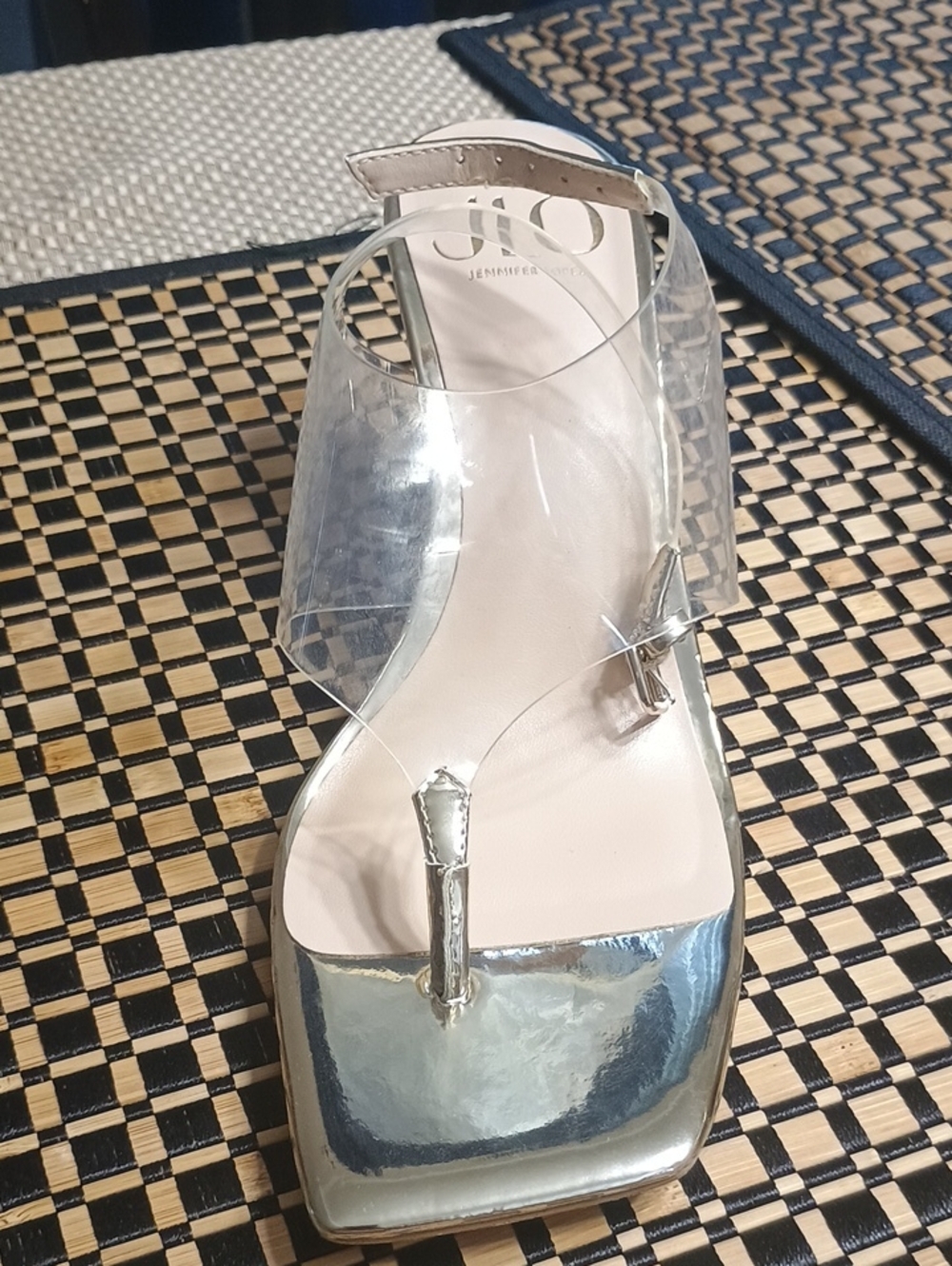 Jenni Silver Metallic Toe-Post Sandal with Clear Straps